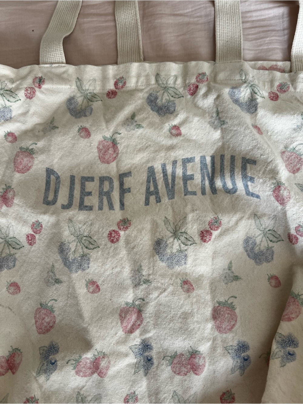 Djerf Avenue Cream Canvas Tote with Pink Floral Print - Picture 8 of 9